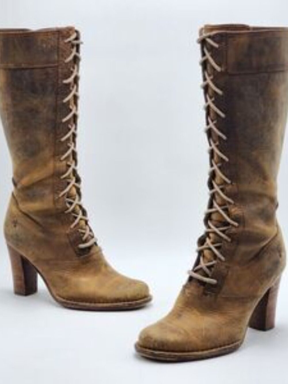 Frye Women's Brown Village Lace Distress Leather Boots Size 6M